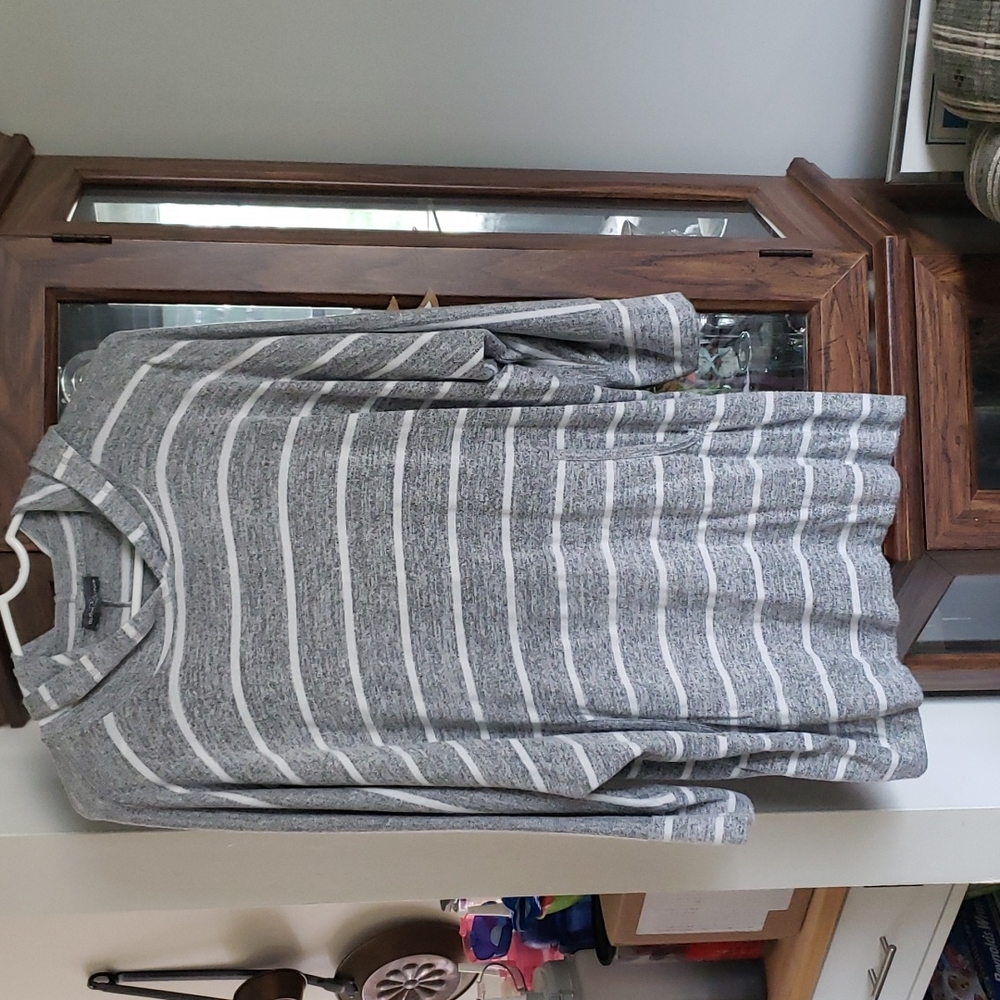 3/4 Sleeve Hooded Top, Market Spruce, Gray & White Stripe, Size 2X